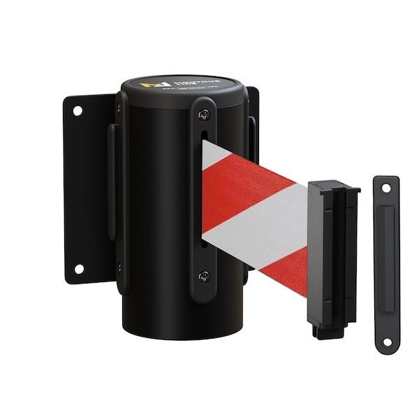 Montour Line Retr. Belt Barrier Removable Black Metal Wall Mnt 11ft. Rd/Wh Belt (M) WM115-BK-RWD-RM-M-110 - main